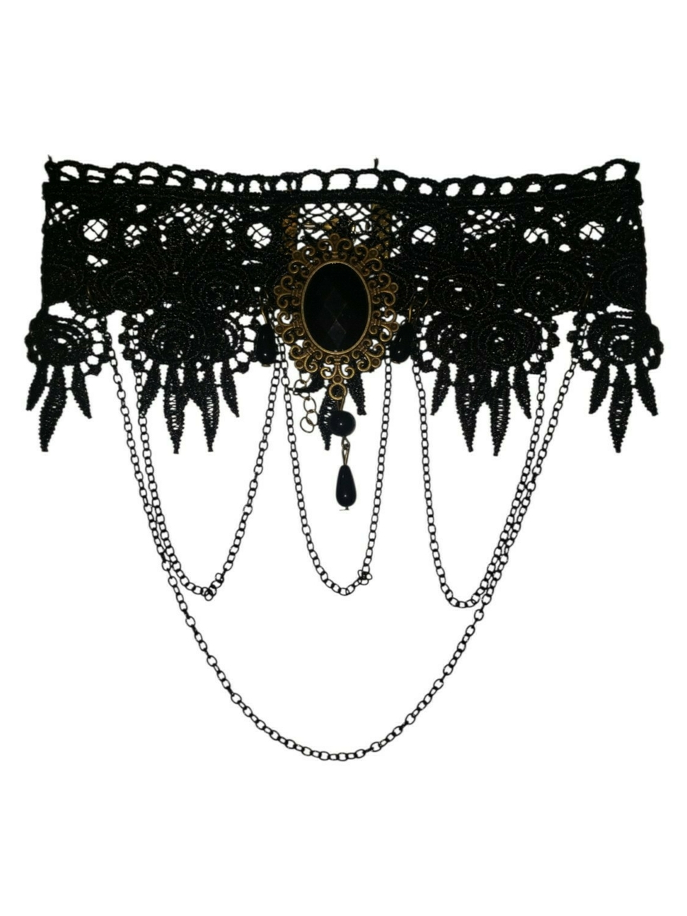 Gothic black lace tassel pendant necklace choker.